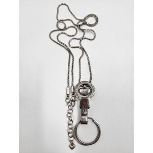 Brighton Heart Badge Reel Lanyard Necklace Silver Tone Crystal ID Holder Chain